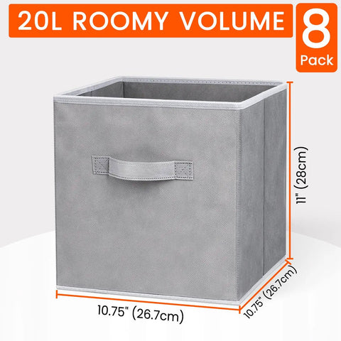 Rock Solid Eight Pack Storage Cubes 11 Inch Heavy Duty Fabric Closet Bins For Shelf Organization Collapsible Grey Cube Organizers For Clothes Blankets And Toys Durable Decorative Baskets