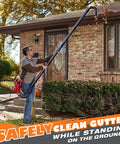 Person using Universal Gutter Cleaning Attachment For Leaf Blowers Clean Gutters From The Ground No Ladders Needed Reaches About Eleven Feet
