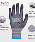 MicroFoam Nitrile Coated Safety Work Gloves With 3D Seamless Knit Nylon Grippy, large gray, showing brand and features