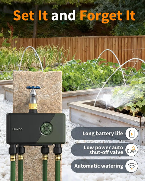 4 Zone WiFi Hose Timer With Brass Inlet For Garden Irrigation, Sprinkler System With Alexa And Google Assistant, 4 Outlets
