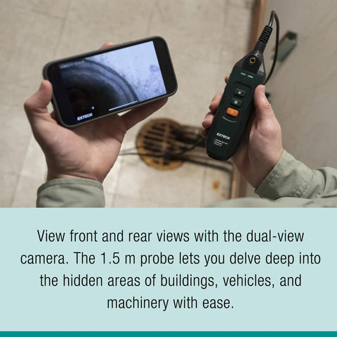 Wireless Dual HD Borescope With Mobile App Control, 1.5m Probe, 5.5mm Camera shown on phone for drain inspection