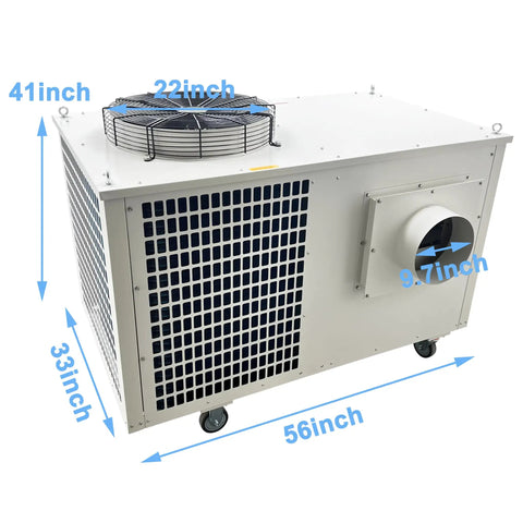 Heavy Duty Industrial Spot Cooler Air Conditioner Commercial Portable 61000 BTU, with dimensions including 56x41x33 inches.