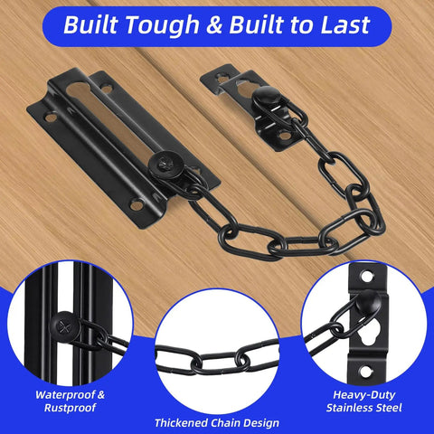 2 Pack Door Chain Lock 7.35 Inch Security Chain With 12 Screws Black for inside doors, close-up on chain and slider design