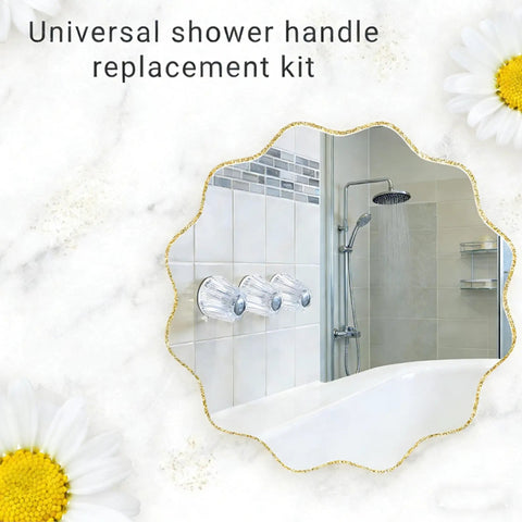 12-Tooth Valve Core Shower Handle Replacement Kit with clear acrylic knobs installed in a shower, universal fit.