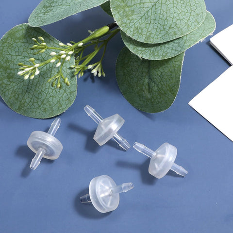10-pack clear plastic check valves with 1/8 inch hose barb, one-way non-return for water, fuel, air.