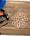 Must Have Go To 20 Piece Flat Copper Washer Kit For Automotive And Plumbing, High Precision Sealing Gaskets For Oil Drain Plug And Hydraulic Fittings, Copper Washers For Leak Free Performance And Quick Heat Dissipation on wooden table