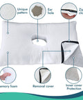 Ergonomic Memory Foam Ear Pillow With Ear Hole For Side Sleepers, Relief From Ear Pain And Post Piercing, 50x30cm, Firm Support