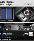Black ten piece center console organizer for Model Y Juniper 2025 2026 premium and performance with hidden storage compartments