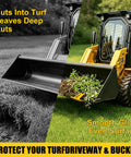Heavy Duty Tractor Bucket Skids For Lawns And Driveway Surfaces Two Pack Bolt On Edge Guards with yellow wear plates in use.