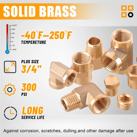 Brass Pipe Fittings Kit 262 Pieces With 156 Piece Plus 106 Piece Sets NPT Adapters Elbows Plumbing Repair Solid Brass