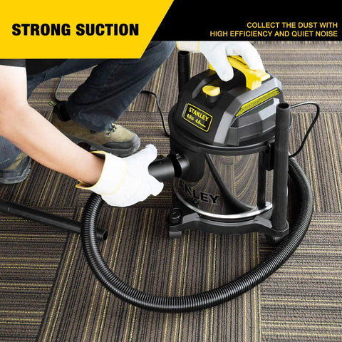 Person using 4 Gallon Wet And Dry Shop Vac With 4 Peak HP Stainless Steel Tank 3 In 1 Blower Heavy Suction Portable Top Handle Vacuum