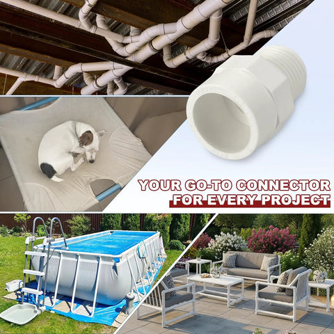 Half Inch PVC NPT Male Thread Adapter Slip Coupling For Schedule 40 Pipes, Leak Free Connection For Furniture Frames