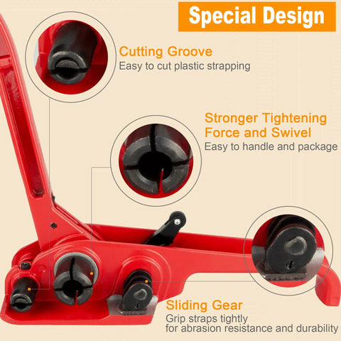 Beefy Heavy Duty Poly Strapping Tensioner And Cutter Handheld Banding Tool close-up showing cutting groove and sliding gear