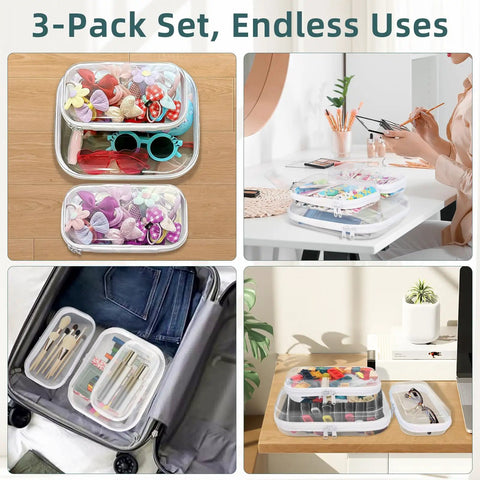 Clear Hard Shell Zipper Cases Set Of Three 2 Small And 1 Medium Durable PET Plastic Pencil Case And Diaper Bag Organizer For Storage Travel And Spill Protection See Through Pouches