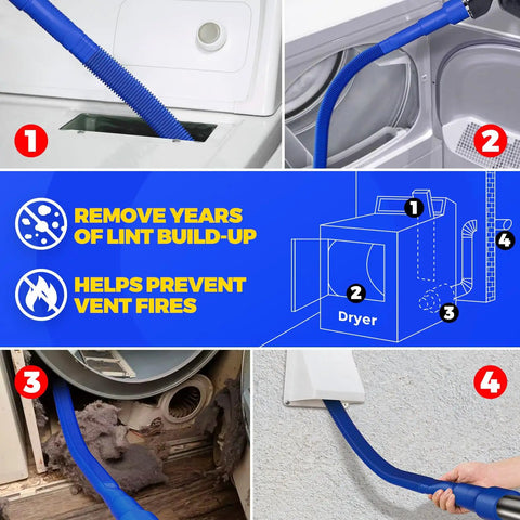 Two Piece Dryer Vent Cleaner Kit With Lint Vacuum Attachment And Flexible Dryer Lint Brush In Use