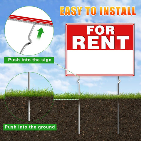 Easy setup of Double Sided For Rent Yard Sign Set With Metal Stakes 17 By 13 Inch Corrugated Plastic Real Estate Signs.