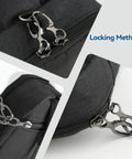 Locking methods on Anti Theft Crossbody Sling Bag With Lockable Zipper And RFID Blocking Pocket shown in black fabric