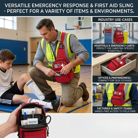 Ultra Slim EMS Medical Sling Bag For Onsite First Aid And Rapid Response in use for quick access in emergencies.