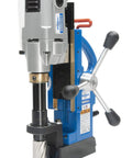 Slick Operation 115 Volt Magnetic Mag Drill With Built In 16 Oz Gravity Fed Coolant Bottle And Quick Release Arbor side view.