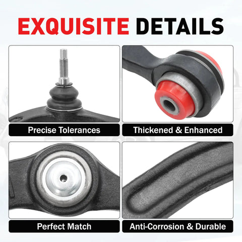 Ford F-150 4x4 Front End 12pc Suspension Kit details with ball joint, arm, and sway bar link close-ups