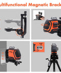 Self Leveling 360 Degree Green Laser Level With Bar Clamp For Beams 12 Line 3D Laser on magnetic bracket and tripod.