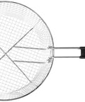 Top view of Deep Fry Basket 11 Point 5 Inch Diameter With Folding Handle In Nickel Plated Steel, designed for Dutch ovens.