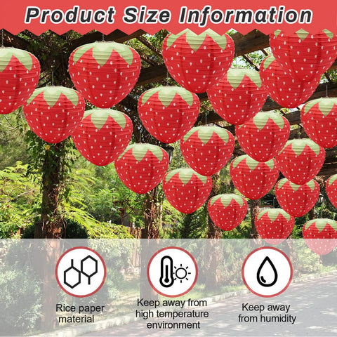 Strawberry Paper Lanterns Set Of 4 Large 8 Inch And 12 Inch Hanging Decor 3D Red Strawberry Party Lanterns Outdoor Use
