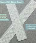 HLZC 2 Piece Hem Ruler Set For Quilting And Pressing Hems Clear Grid Markings Non-Slip Hot Iron Template Tool For Home Sewing Projects 17 And 12 Inch Sizes, showing two thermal rulers with grid markings.