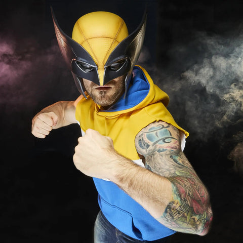 Legit Screen Accurate Wolverine Premium Roleplay Mask Featuring Authentic Movie Details And Officially Licensed Construction For Top Shelf Adult Collectibles And Zero Fuss Cosplay worn by male model in action pose.
