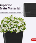 Set Of 2 Tall Resin Flower Pots With Wood Look Finish No Fuss 22 Inch Outdoor Planters Large 12.4 Gallon Soil Capacity