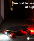 LED Skateboard Light Kit For Night Riding Front And Rear Lights USB Rechargeable on skateboard in dark alley