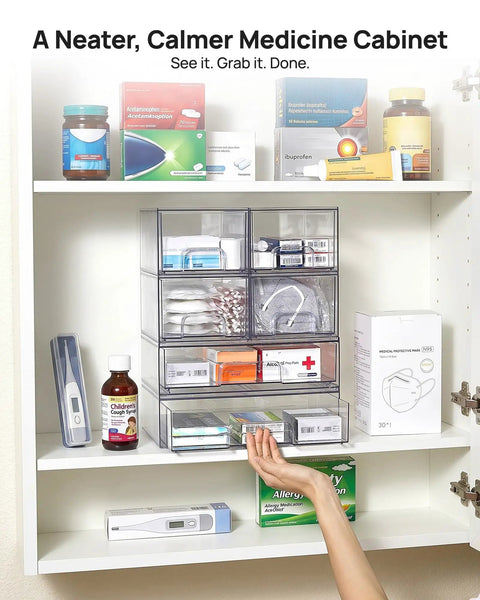 Stackable Storage Drawers Set Of Six Clear Plastic Organizer Bins Game Changer For Small Spaces Slick Design With Built In Handles Perfect For Bathroom Cabinet Pantry And Laundry Room Keep Things Crisp