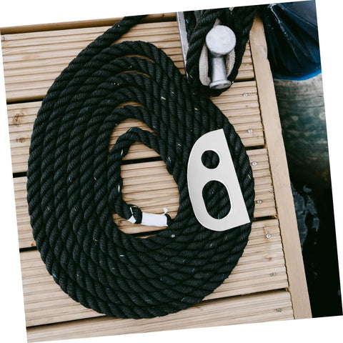 Rugged Aluminum Eyelet Bow Connector for Boats and Yachts shown with boat rope and marine hardware on wooden dock