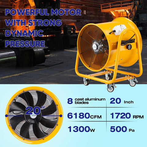 High Velocity Utility Blower And Fume Extractor Portable Exhaust Vent Fan 1300W 6180 CFM 1720 RPM with steel frame and cast blades