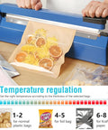 Hands using 16 Inch Manual Heat Sealer With 8 Adjustable Heat Levels for plastic bags with dried oranges inside, blue ABS body.