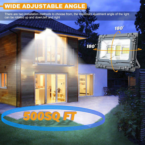 Beastly Bright Outdoor Solar Flood Light With Remote 600 Lumen 80 LED IP65 Aluminum Alloy Security Light illuminating house