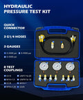 Hydraulic Pressure Test Kit with Three Gauges 3500 5500 9000 Psi, Eight Test Couplings, Quick Connector, Three Hoses, Case