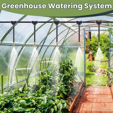 Comprehensive 40 Nozzles Drip Irrigation Kit Plug And Play With No Fuss Setup 200 Ft Hose misting plants in greenhouse
