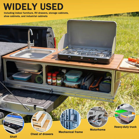 Outdoor kitchen setup with Built Tough Heavy Duty Drawer Slides With Lock, 76 Inch Side Mount Cabinet Runners, 500 Lb Capacity