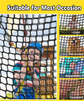 Climbing Net For Kids Double Layer Heavy Duty Backyard Playground Safety Net 9.9 Feet By 9.9 Feet with child climbing outdoors