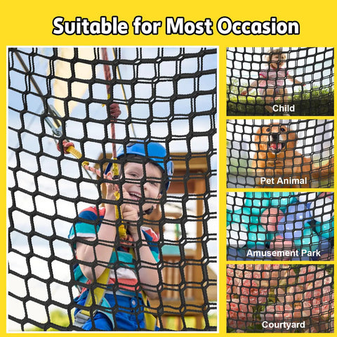 Climbing Net For Kids Double Layer Heavy Duty Backyard Playground Safety Net 9.9 Feet By 9.9 Feet with child climbing outdoors