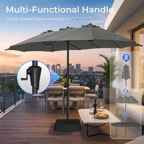 13 Foot Outdoor Patio Umbrella With Base Included, Double Sided Fade Resistant Canopy, Massive Shade For 2 To 6 Seats on Deck