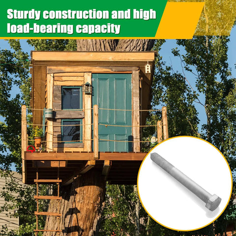 Heavy Duty Treehouse Lag Bolts Set 2 Pack Hot Dip Galvanized Hex Head Screws For Treehouse Brackets Decking And Wood Framing 1.25 By 12 Inch Ideal For Outdoor Treehouse Builds And Rugged Deck Framing Weather Resistant Fastening. Treehouse bolt in use