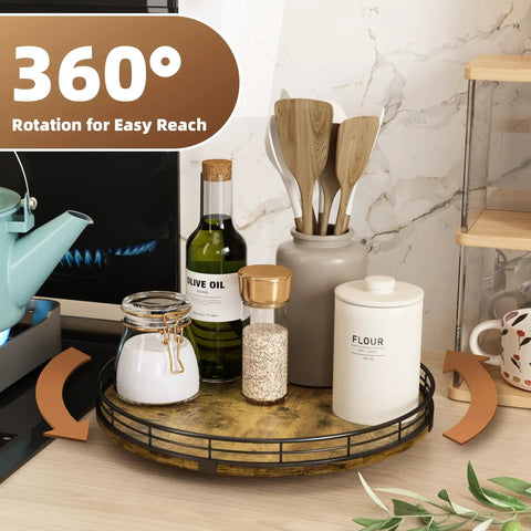 Round 12 Inch Wooden Turntable Organizer For Kitchen Cabinets And Countertops 360 Degree Smooth Rotation For Condiments