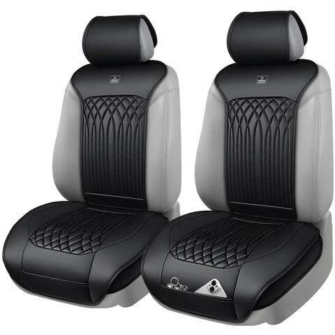 All Season Waterproof Nappa Leather Car Seat Protector and Seat Saver with Breathable Front Cushions, 2 Pack All Black, installed view