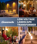Lifestyle scenes featuring 100W Low Voltage Landscape Transformer With Photocell Sensor For Dusk To Dawn Outdoor LED Lighting.