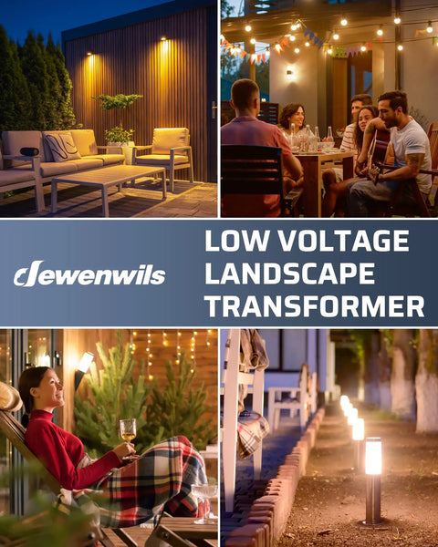 Lifestyle scenes featuring 100W Low Voltage Landscape Transformer With Photocell Sensor For Dusk To Dawn Outdoor LED Lighting.