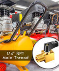 Brass mini ball-type air compressor drain valve, 1/4 in NPT, two-piece set (close-up view)