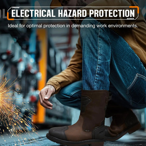 Motocross Inspired Steel Toe Work Boots For Men Waterproof Safety Boots With All Around Protection Square Toe Construction Boots Slip Resistant And Electrical Hazard Protection For Industrial Jobs And Motorcycles Tough As Nails