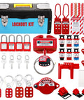Lockout Tagout Kit For Electrical Safety That Is A Must Have For Job Sites With 68 Piece Set Including Clamp On Circuit Breaker Locks, Padlocks, Hasps, Ball Valve Lockout, Cable Lockout, Plug Lock, Tags And Ties In Sturdy Toolbox.